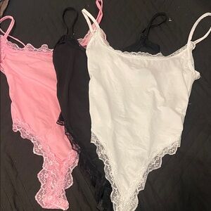 SHEIN Lace Trim Camisole Trio in Pink, Black, and White